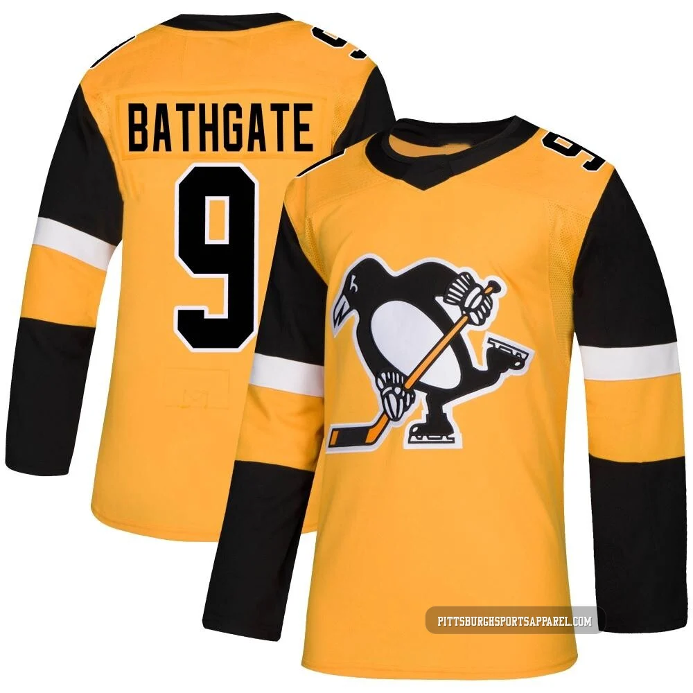 Men's Andy Bathgate ＃9 Authentic Gold Pittsburgh Penguins Alternate Jersey