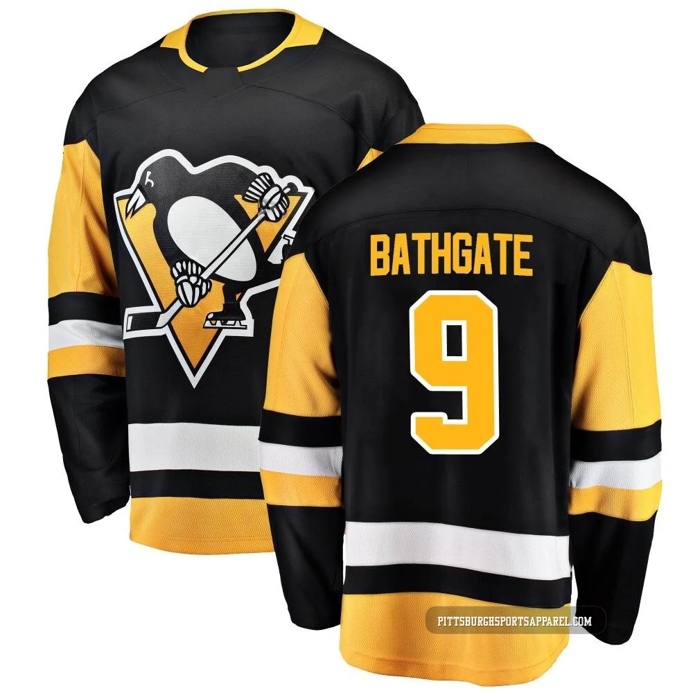 Men's Andy Bathgate ＃9 Black Pittsburgh Penguins Breakaway Home Jersey