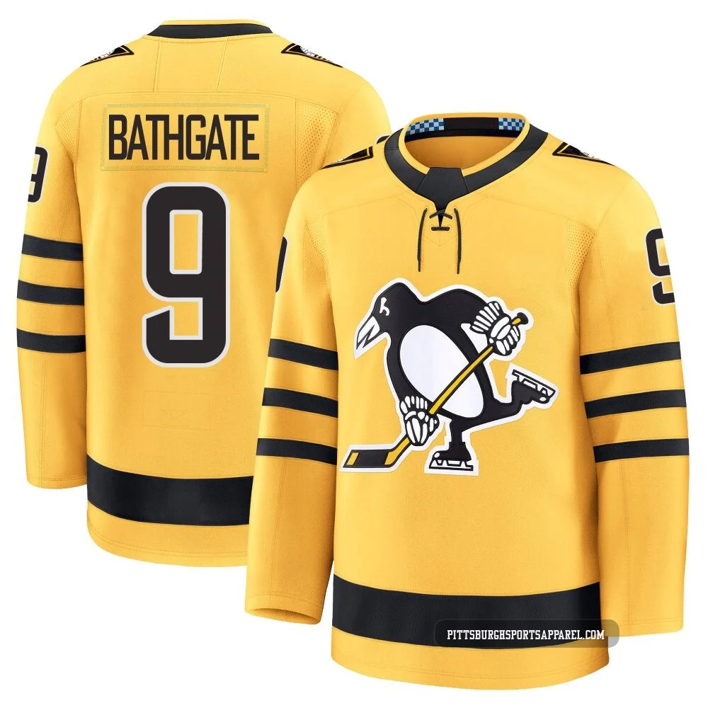 Men's Andy Bathgate ＃9 Gold Pittsburgh Penguins Premium Alternate 2025 Jersey