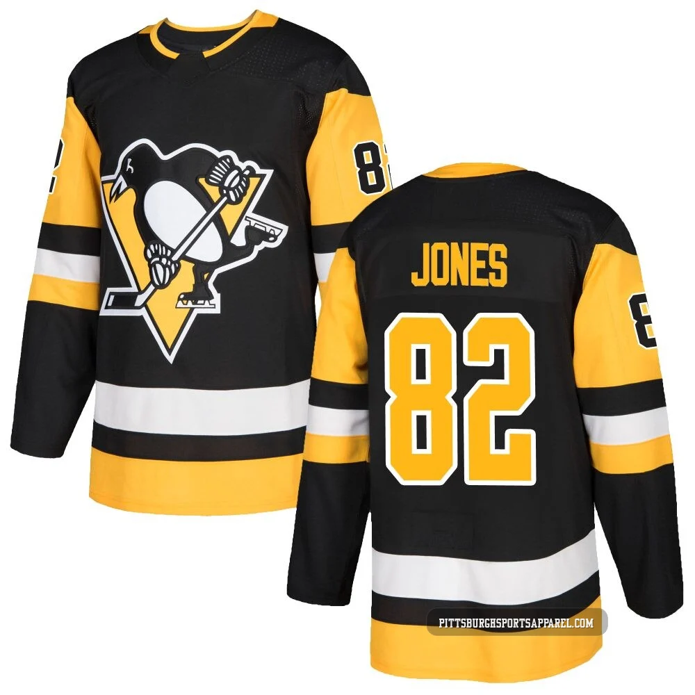 Men's Caleb Jones ＃82 Authentic Black Pittsburgh Penguins Home Jersey