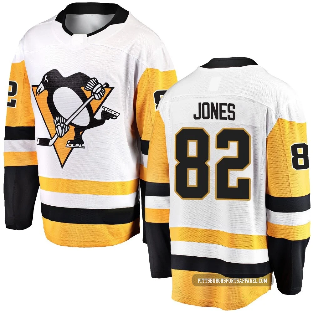 Men's Caleb Jones ＃82 White Pittsburgh Penguins Breakaway Away Jersey