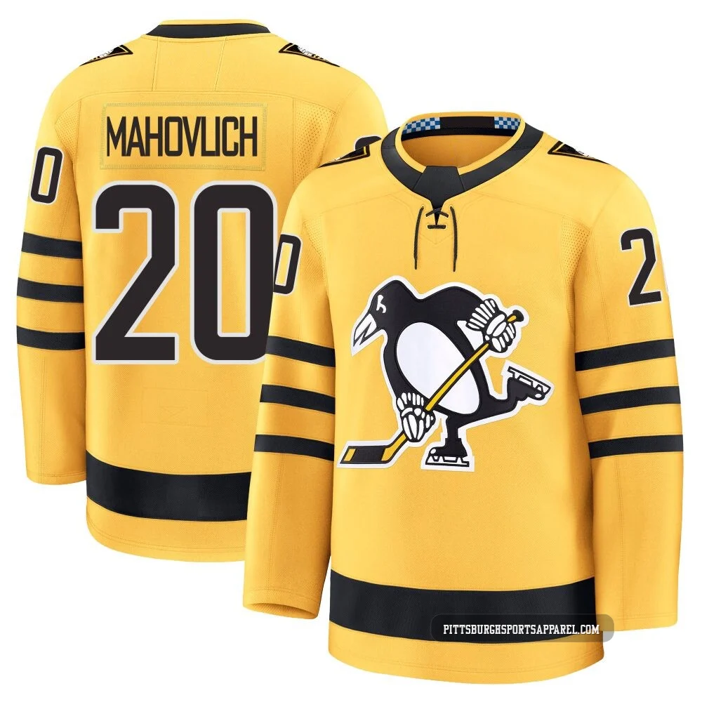 Men's Peter Mahovlich ＃20 Gold Pittsburgh Penguins Premium Alternate 2025 Jersey