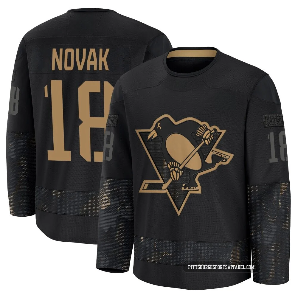 Men's Tommy Novak ＃18 Black Pittsburgh Penguins 2024 Military Appreciation Practice Premium Jersey