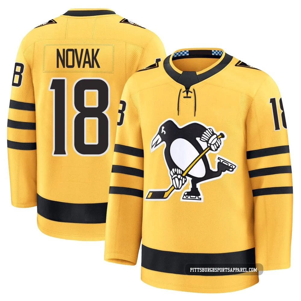 Men's Tommy Novak ＃18 Gold Pittsburgh Penguins Premium Alternate 2025 Jersey