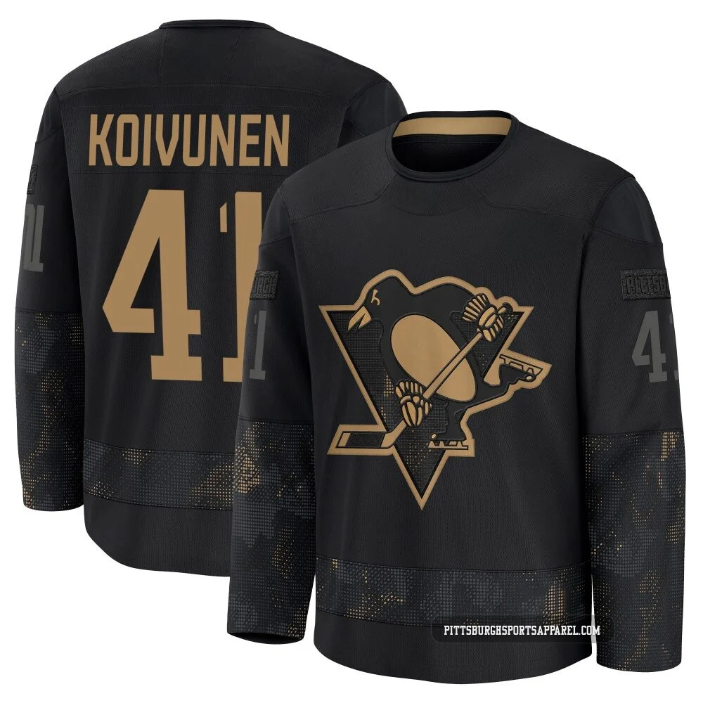 Men's Ville Koivunen ＃41 Black Pittsburgh Penguins 2024 Military Appreciation Practice Premium Jersey