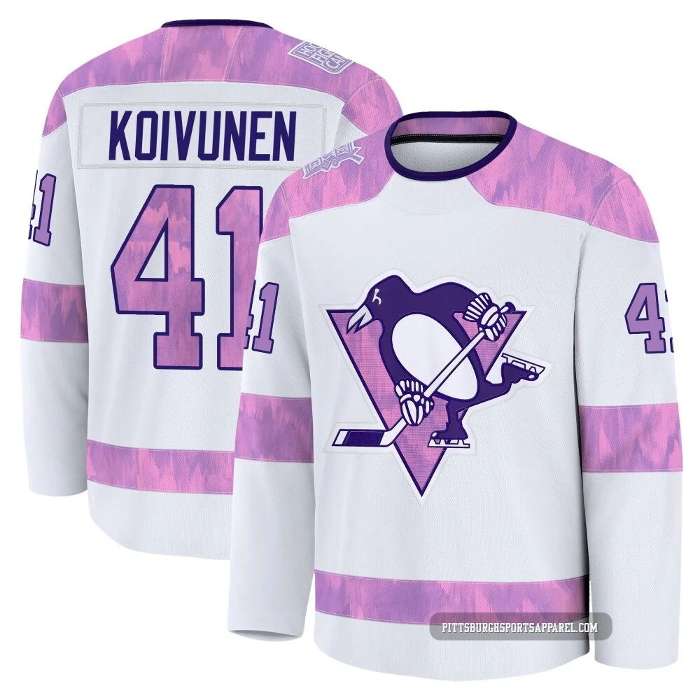 Men's Ville Koivunen ＃41 White Pittsburgh Penguins 2024 Hockey Fights Cancer Practice Premium Jersey
