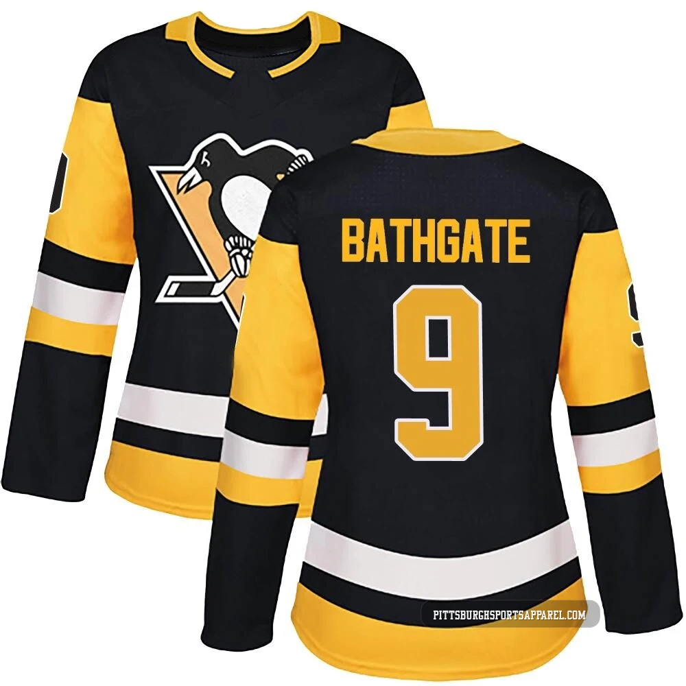 Women's Andy Bathgate ＃9 Authentic Black Pittsburgh Penguins Home Jersey