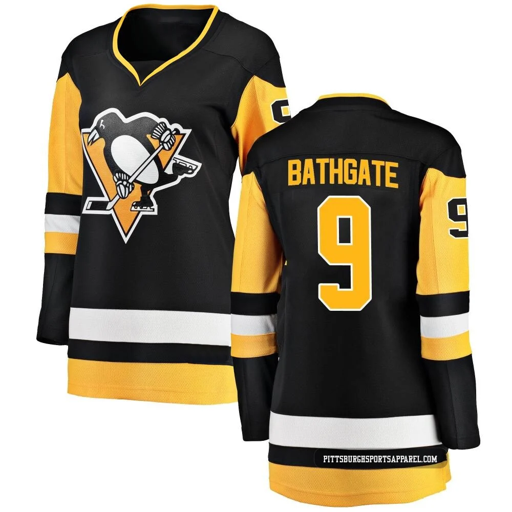 Women's Andy Bathgate ＃9 Black Pittsburgh Penguins Breakaway Home Jersey