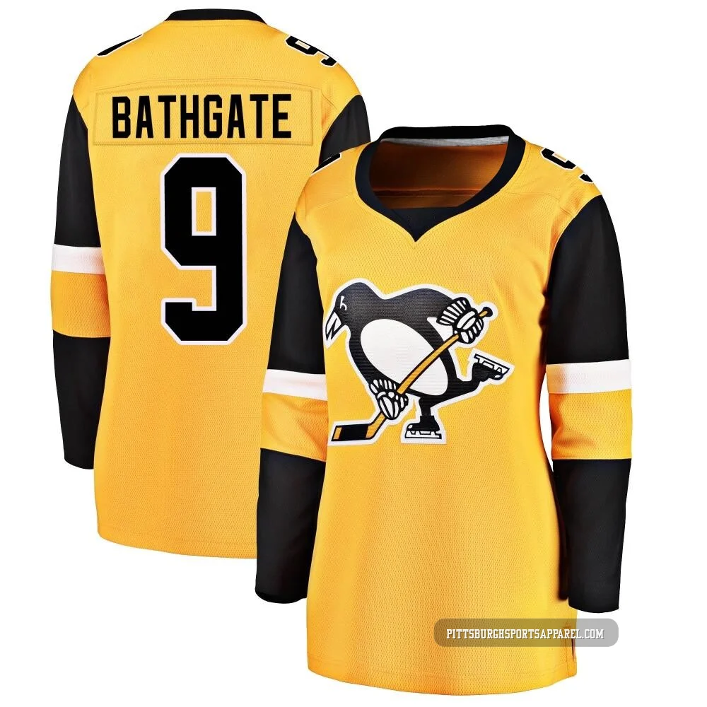Women's Andy Bathgate ＃9 Gold Pittsburgh Penguins Breakaway Alternate Jersey