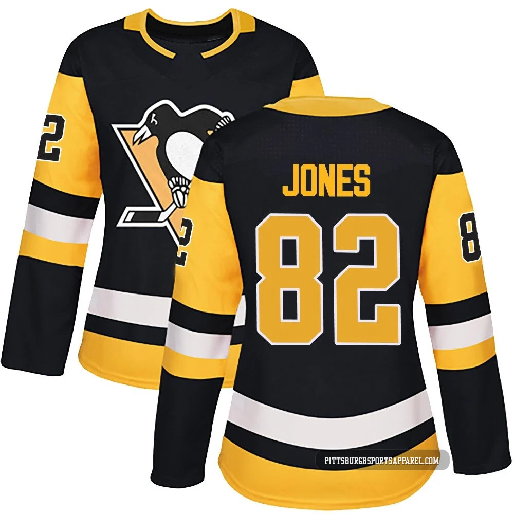 Women's Caleb Jones ＃82 Authentic Black Pittsburgh Penguins Home Jersey