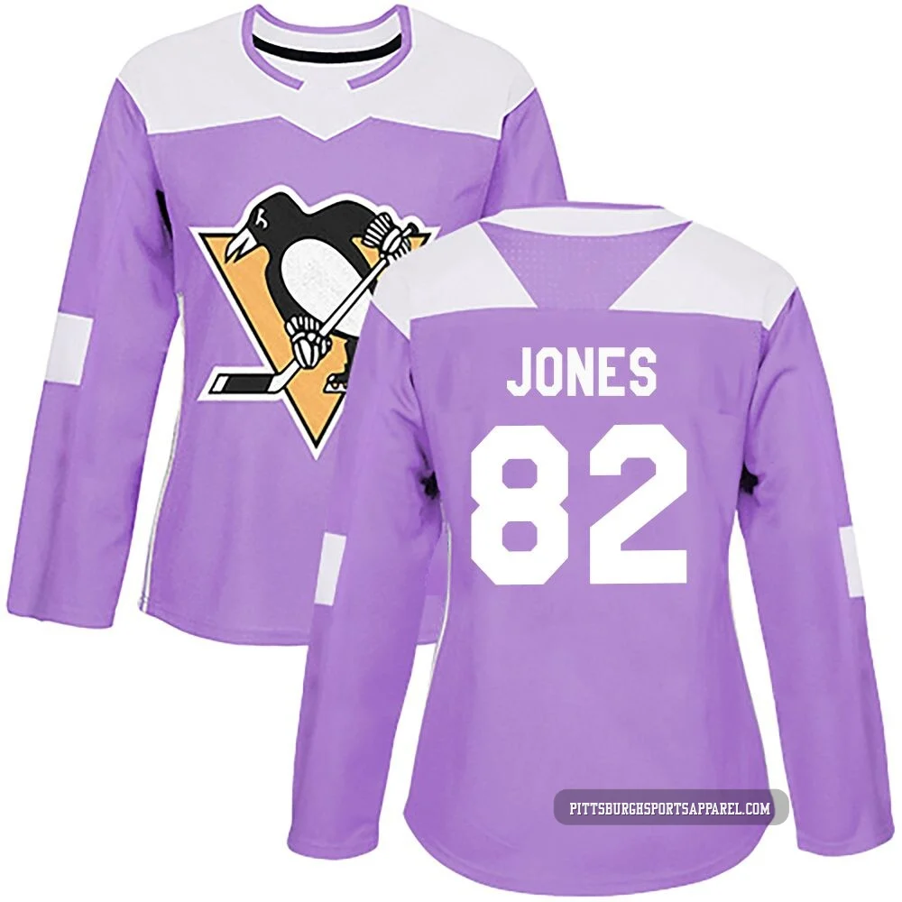 Women's Caleb Jones ＃82 Authentic Purple Pittsburgh Penguins Fights Cancer Practice Jersey
