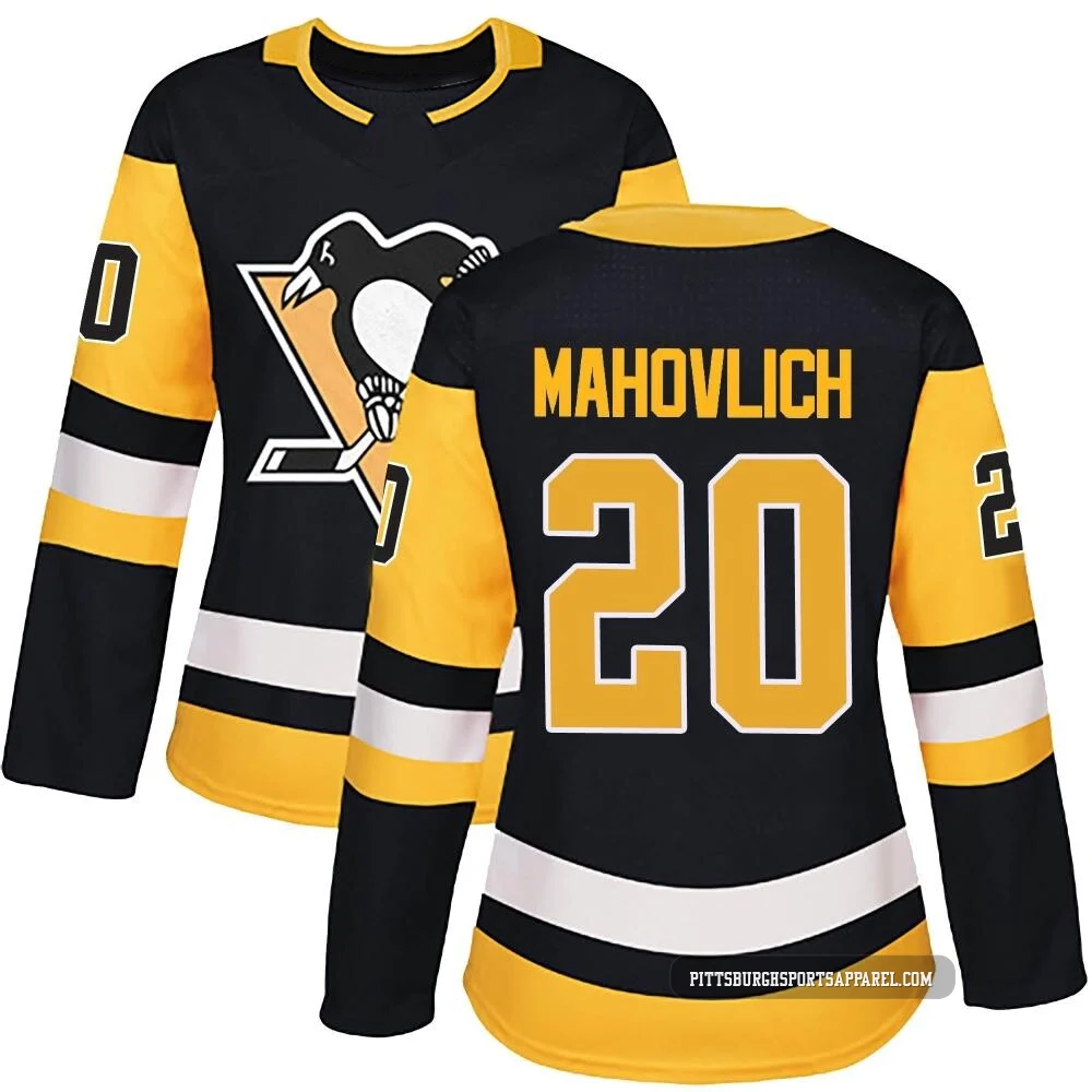Women's Peter Mahovlich ＃20 Authentic Black Pittsburgh Penguins Home Jersey