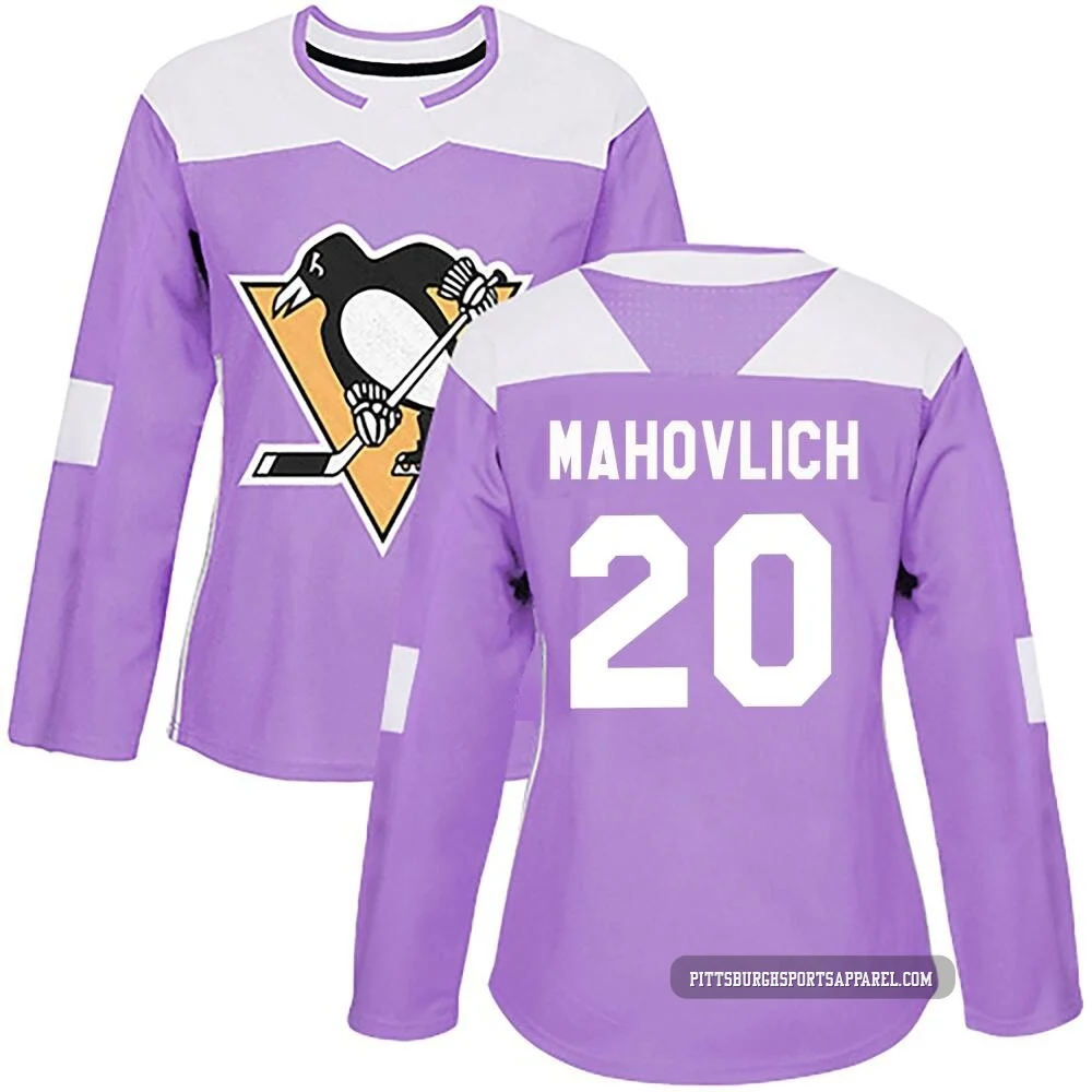 Women's Peter Mahovlich ＃20 Authentic Purple Pittsburgh Penguins Fights Cancer Practice Jersey