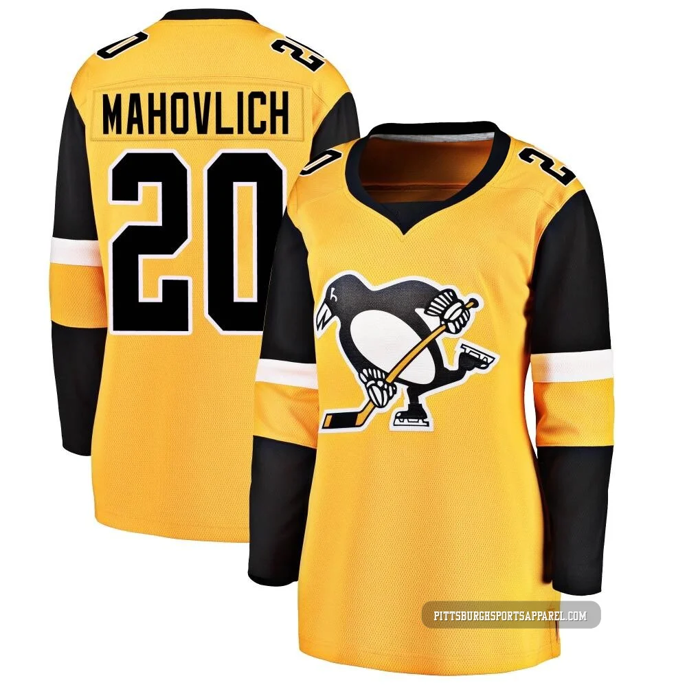 Women's Peter Mahovlich ＃20 Gold Pittsburgh Penguins Breakaway Alternate Jersey