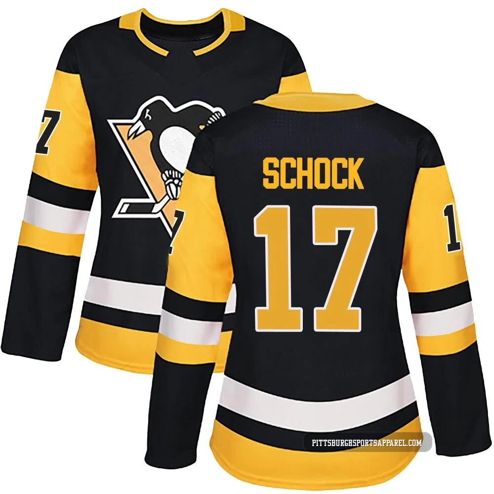 Women's Ron Schock ＃17 Authentic Black Pittsburgh Penguins Home Jersey