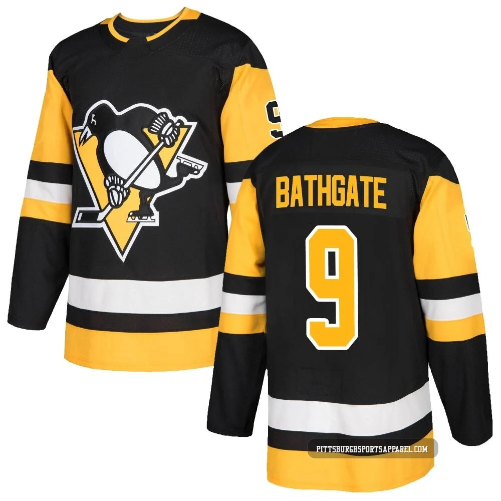 Youth Andy Bathgate ＃9 Authentic Black Pittsburgh Penguins Home Jersey