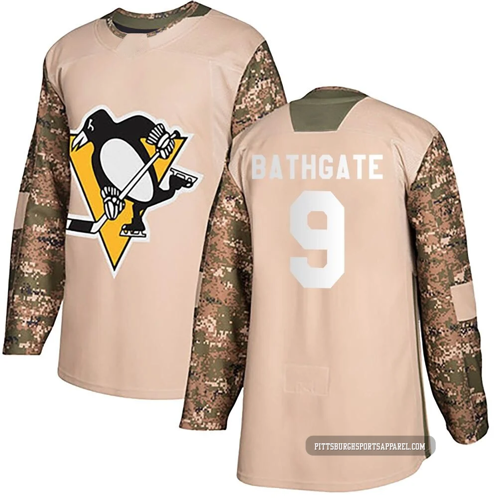 Youth Andy Bathgate ＃9 Authentic Camo Pittsburgh Penguins Veterans Day Practice Jersey