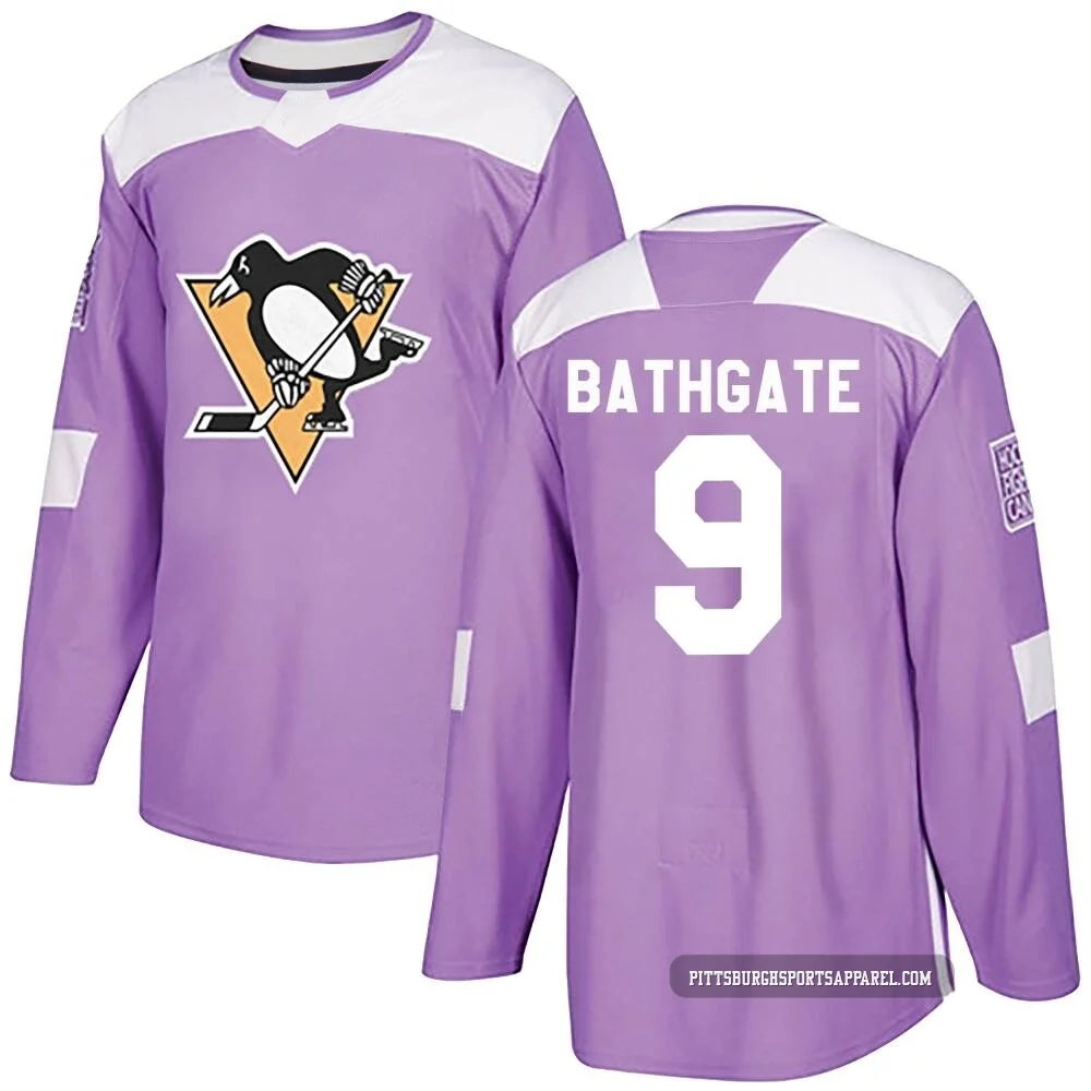 Youth Andy Bathgate ＃9 Authentic Purple Pittsburgh Penguins Fights Cancer Practice Jersey