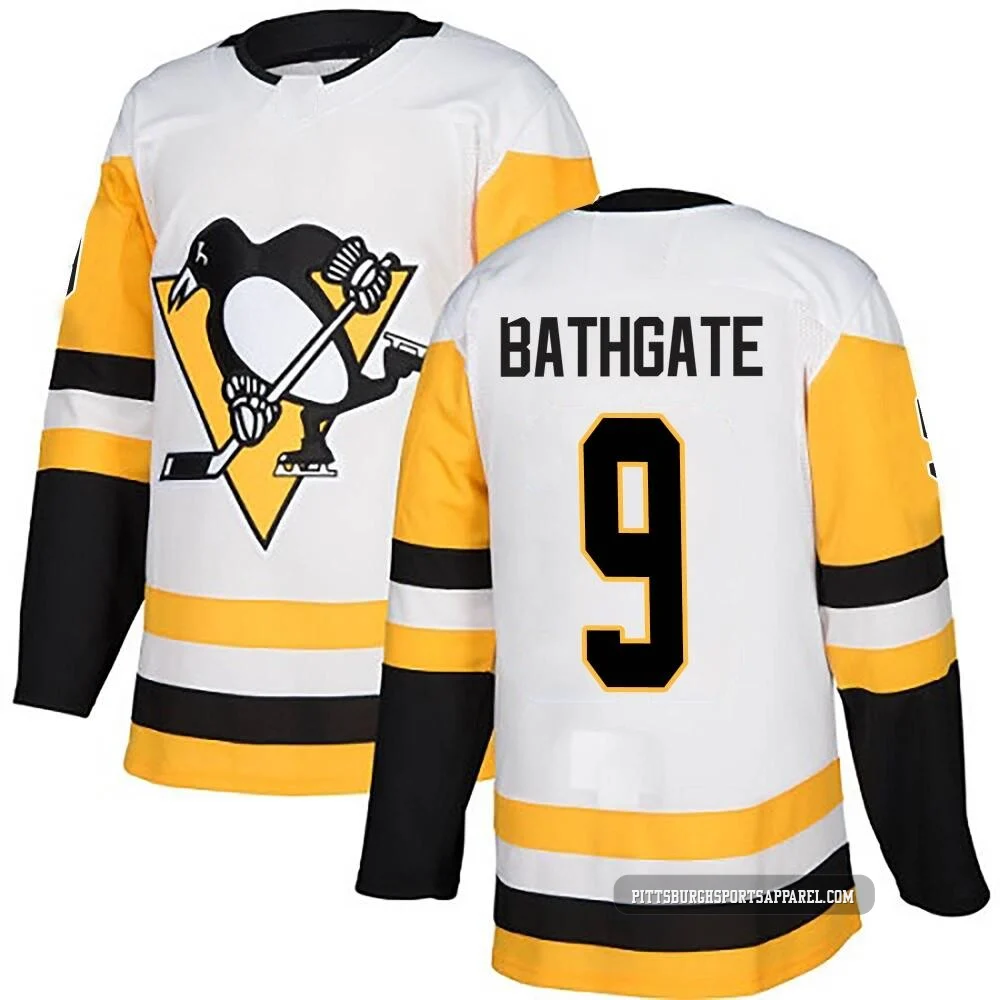 Youth Andy Bathgate ＃9 Authentic White Pittsburgh Penguins Away Jersey