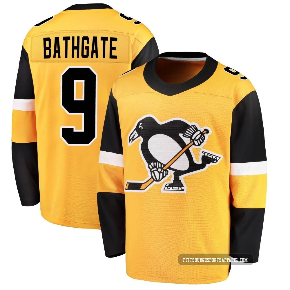 Youth Andy Bathgate ＃9 Gold Pittsburgh Penguins Breakaway Alternate Jersey