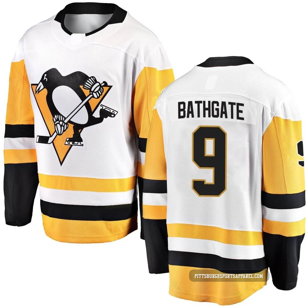 Youth Andy Bathgate ＃9 White Pittsburgh Penguins Breakaway Away Jersey