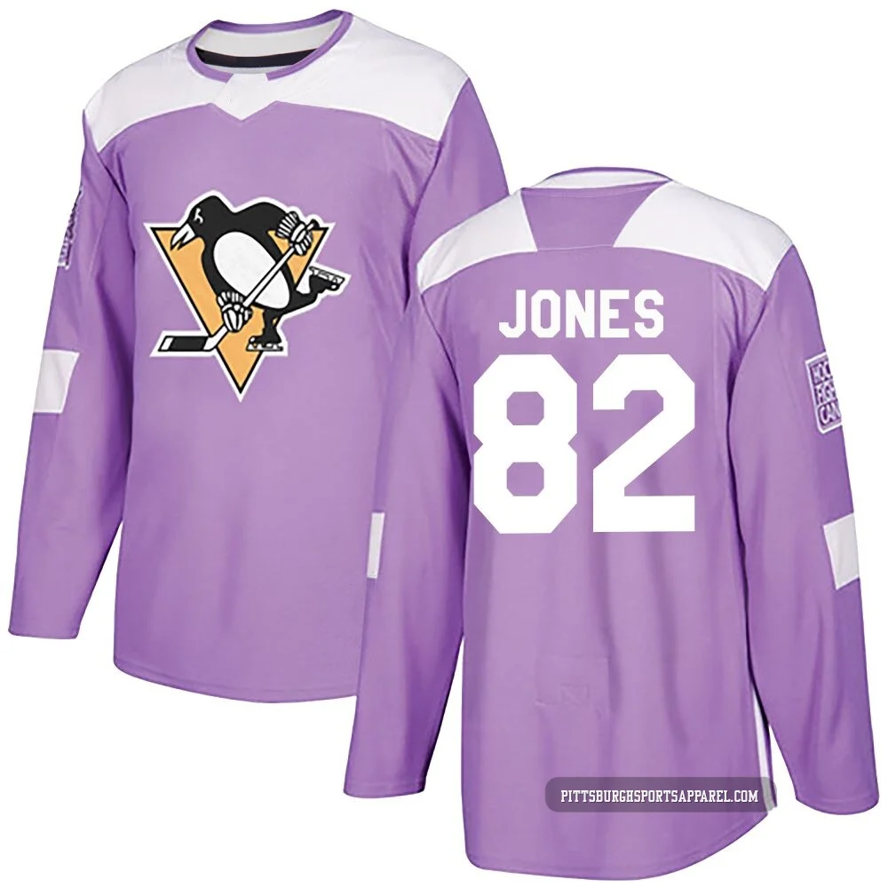Youth Caleb Jones ＃82 Authentic Purple Pittsburgh Penguins Fights Cancer Practice Jersey
