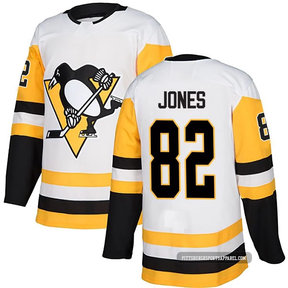 Youth Caleb Jones ＃82 Authentic White Pittsburgh Penguins Away Jersey