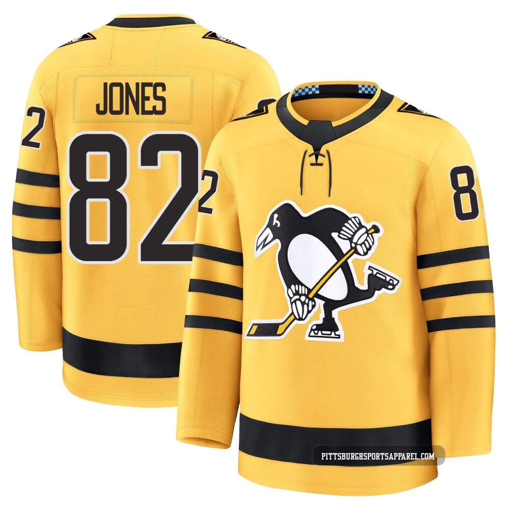 Youth Caleb Jones ＃82 Gold Pittsburgh Penguins Premium Alternate 2025 Jersey
