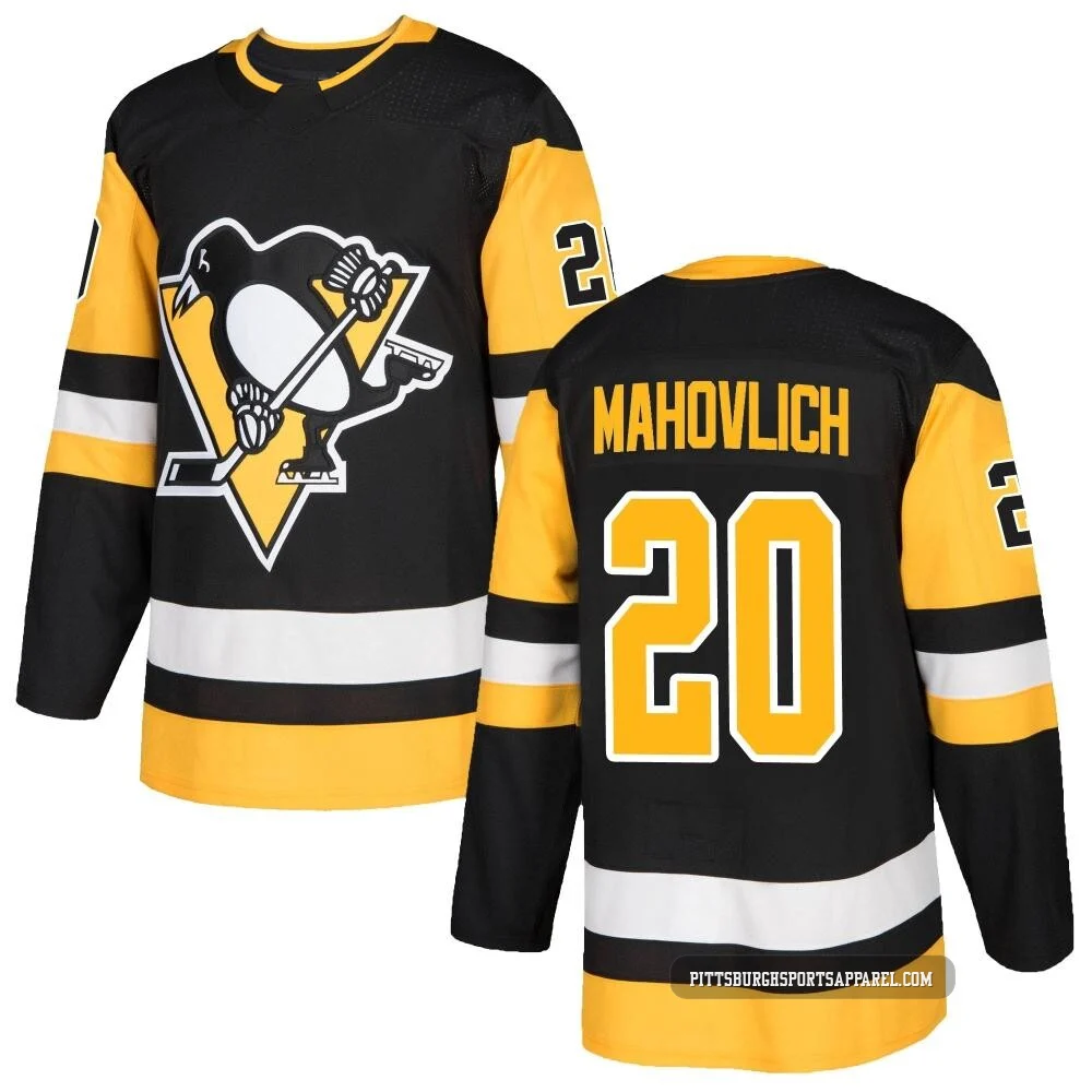 Youth Peter Mahovlich ＃20 Authentic Black Pittsburgh Penguins Home Jersey