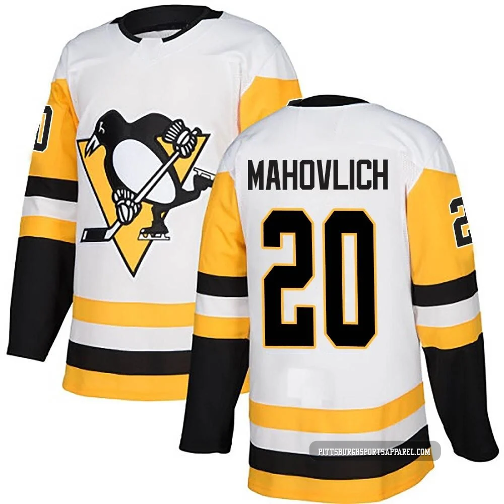 Youth Peter Mahovlich ＃20 Authentic White Pittsburgh Penguins Away Jersey