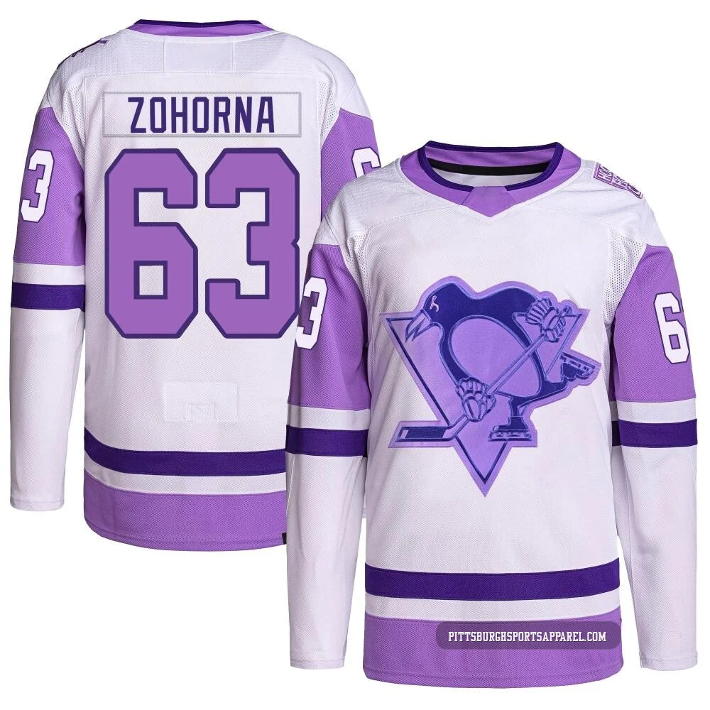 Youth Radim Zohorna ＃63 Authentic White/Purple Pittsburgh Penguins Hockey Fights Cancer Primegreen Jersey