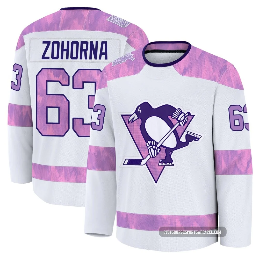 Youth Radim Zohorna ＃63 White Pittsburgh Penguins 2024 Hockey Fights Cancer Practice Premium Jersey