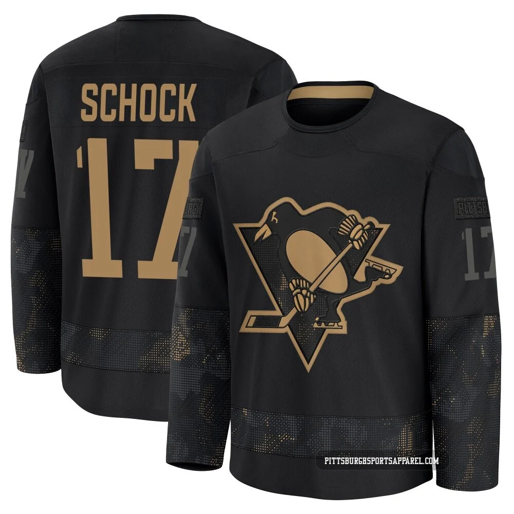 Youth Ron Schock ＃17 Black Pittsburgh Penguins 2024 Military Appreciation Practice Premium Jersey